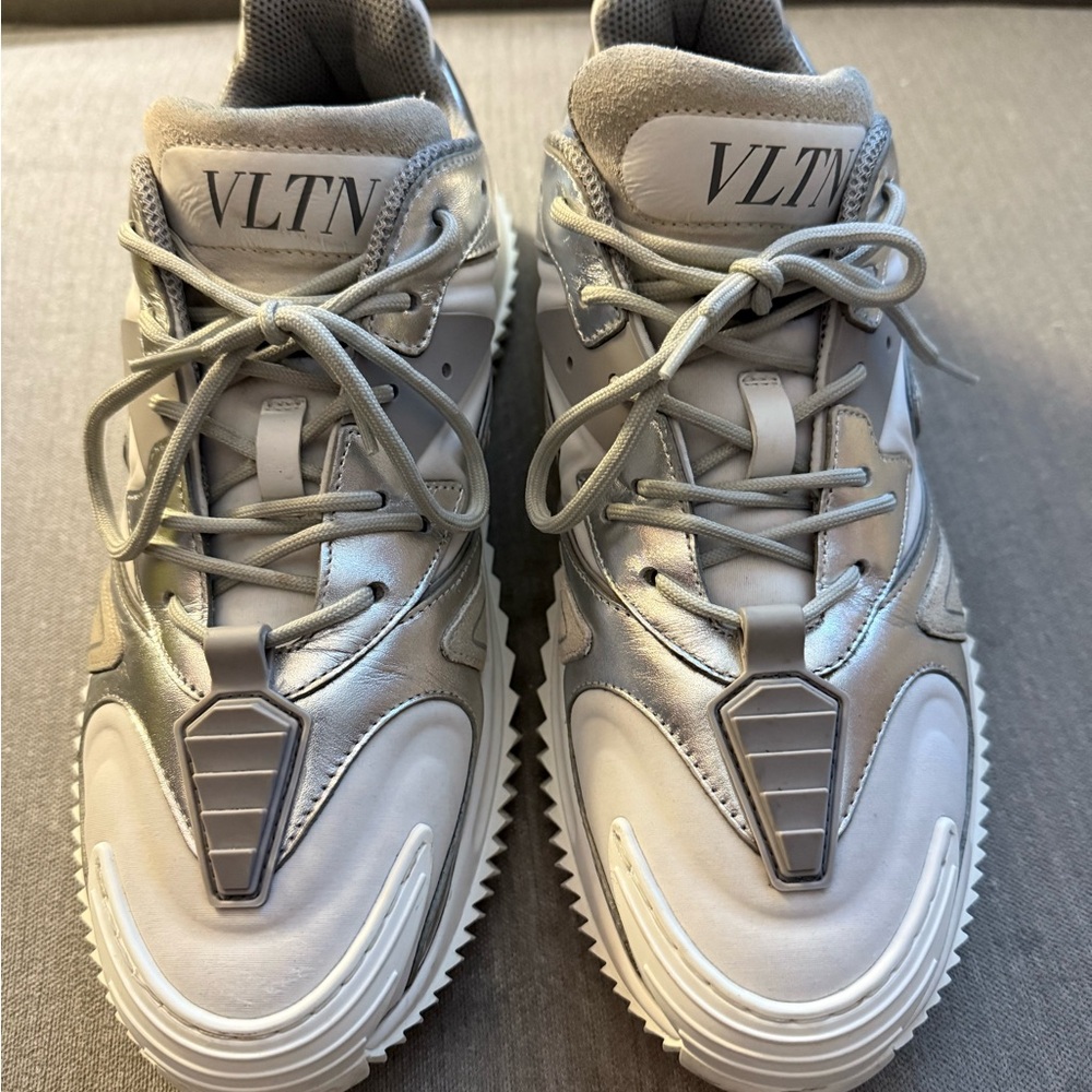 VLTN Silver and White Sneakers